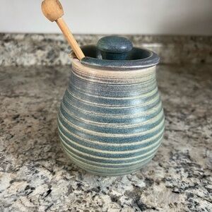 Striped  Honey Jar with Dipper